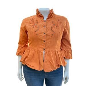 G Designs Natural Fashions Womens Boho Studded Jacket Size 1X Ruffle Orange Fall